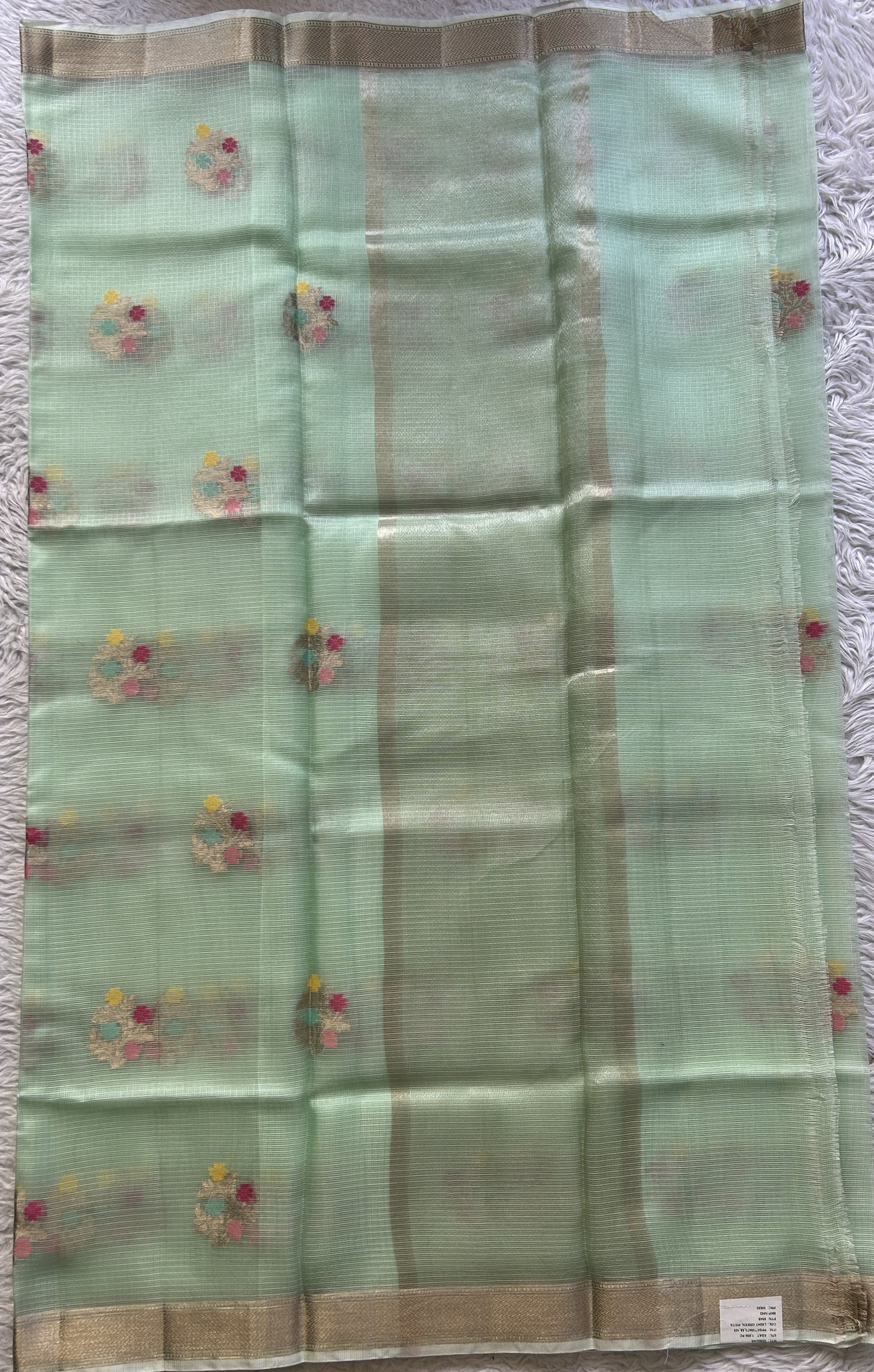 Silk kota Saree Mint Green colored Elegantly Paired with a Zari Border. - Sampradaya Designer Studio