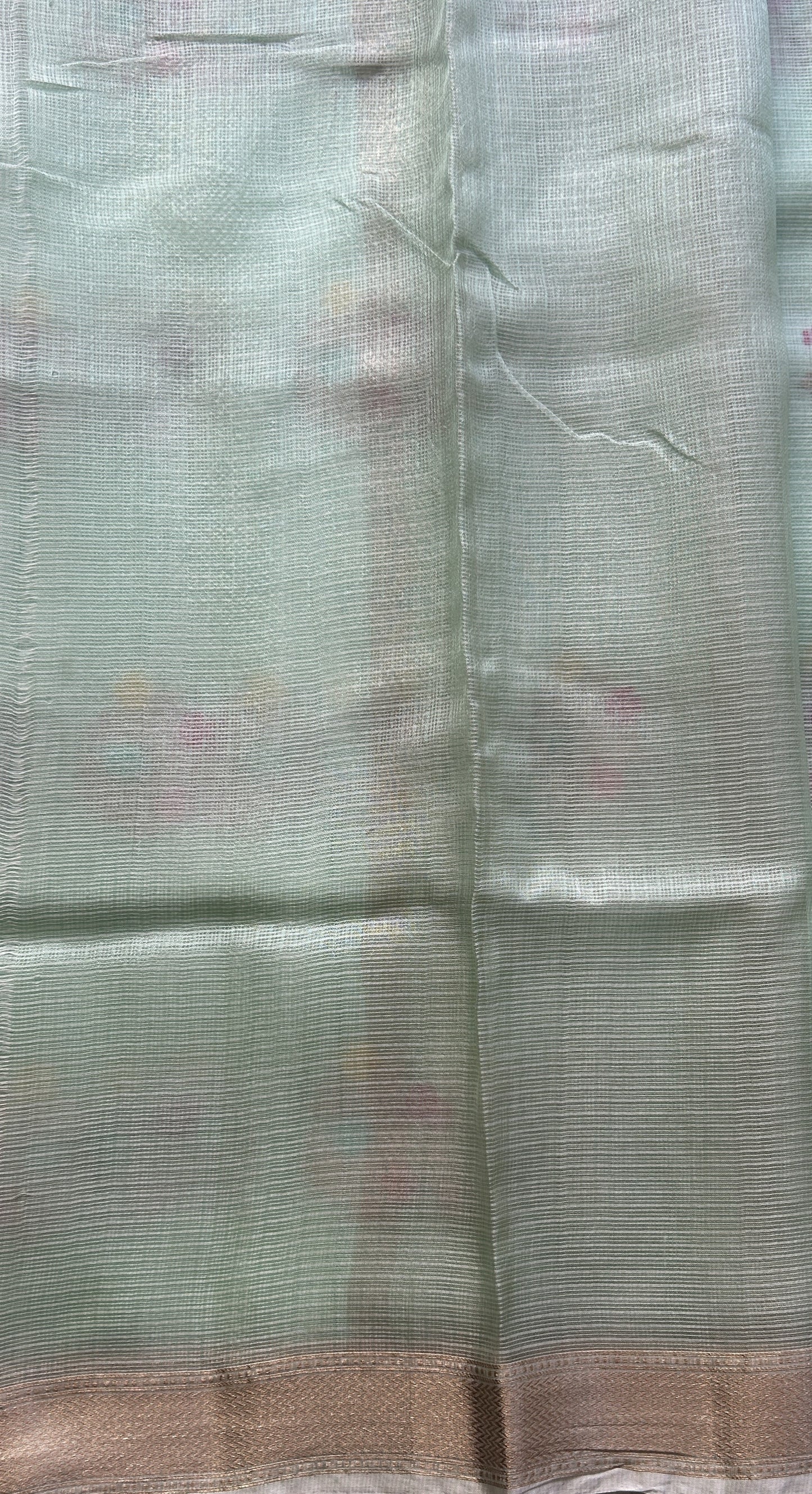 Silk kota Saree Mint Green colored Elegantly Paired with a Zari Border. - Sampradaya Designer Studio