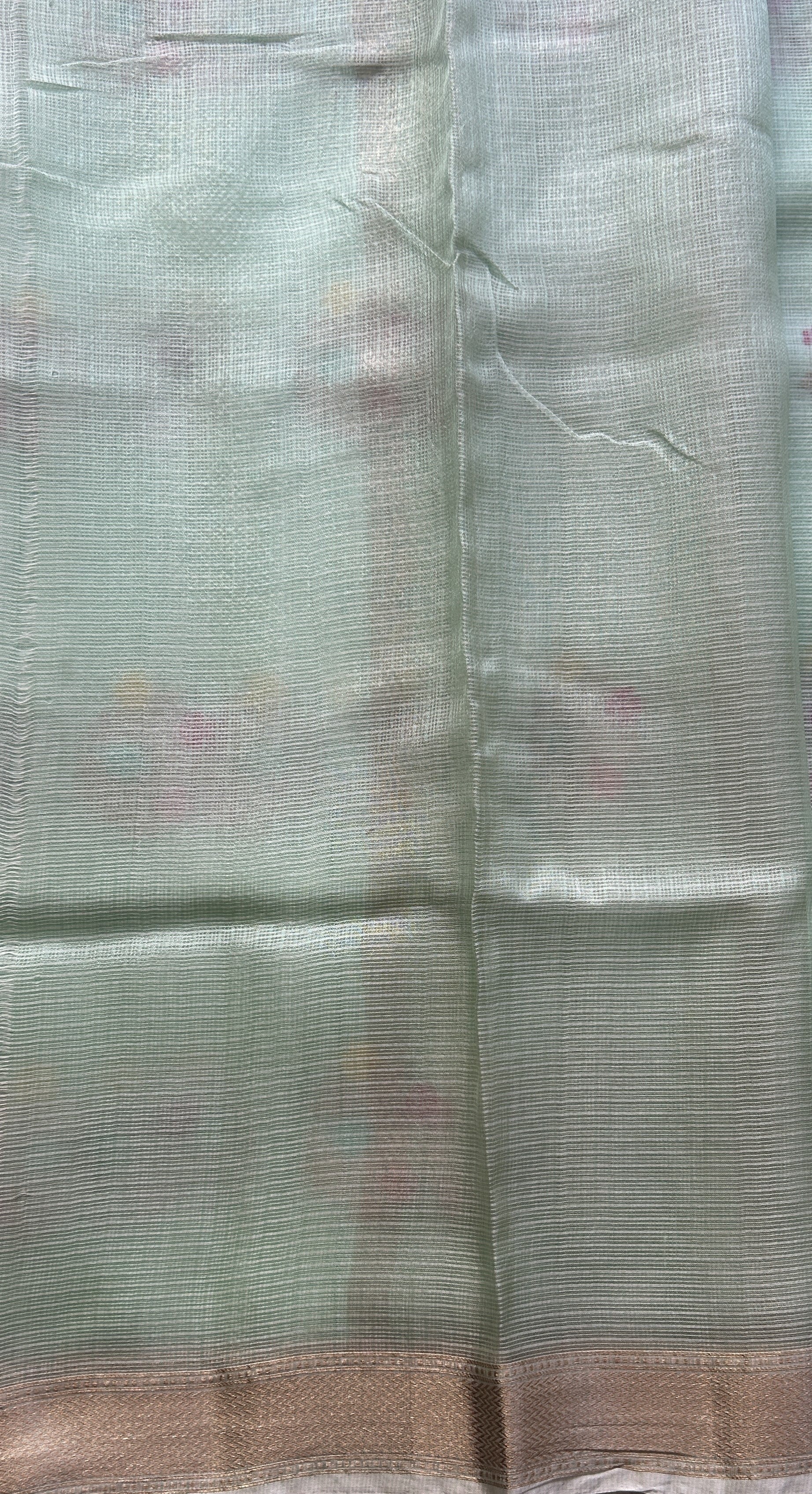 Silk kota Saree Mint Green colored Elegantly Paired with a Zari Border. - Sampradaya Designer Studio
