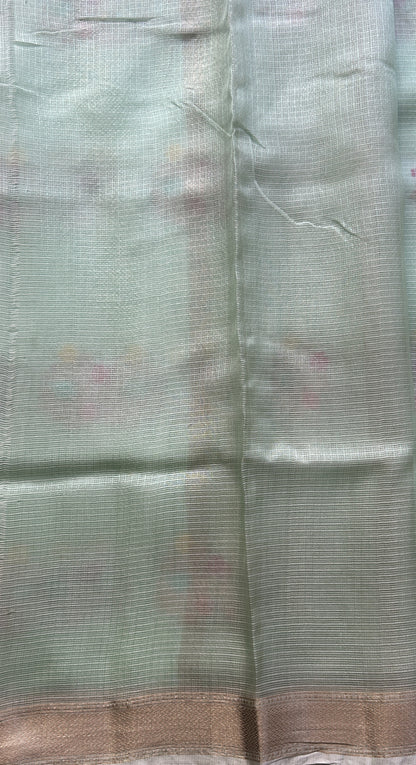 Silk kota Saree Mint Green colored Elegantly Paired with a Zari Border. - Sampradaya Designer Studio