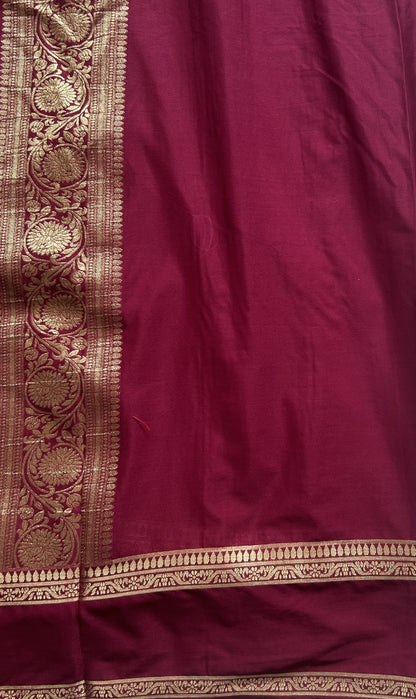 Pure Banarasi Crepe Silk Saree Peach Colored Complemented with a Zari border. - Sampradaya Designer Studio