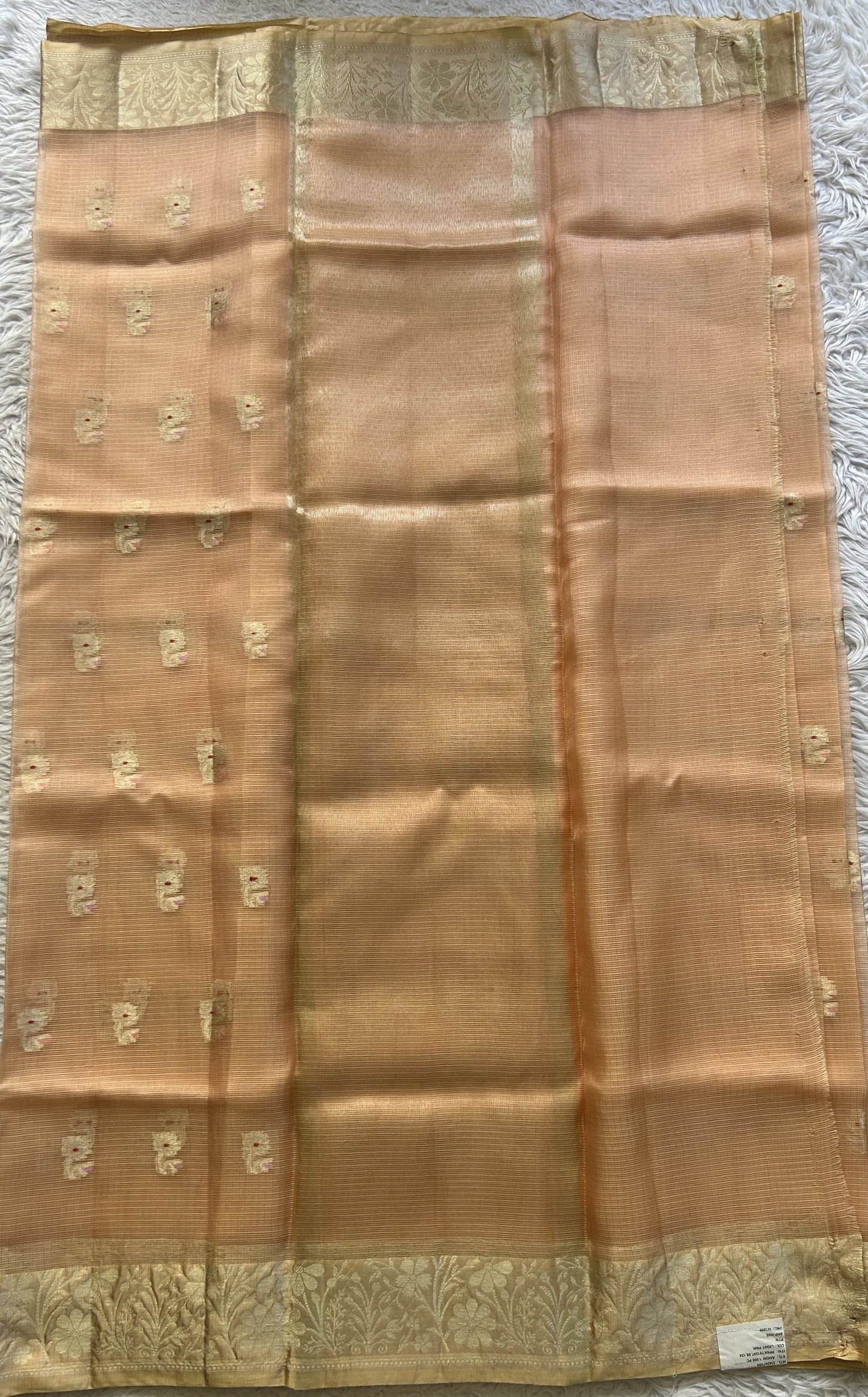 Silk kota Saree Peach colored Elegantly Paired with a Zari Border. - Sampradaya Designer Studio