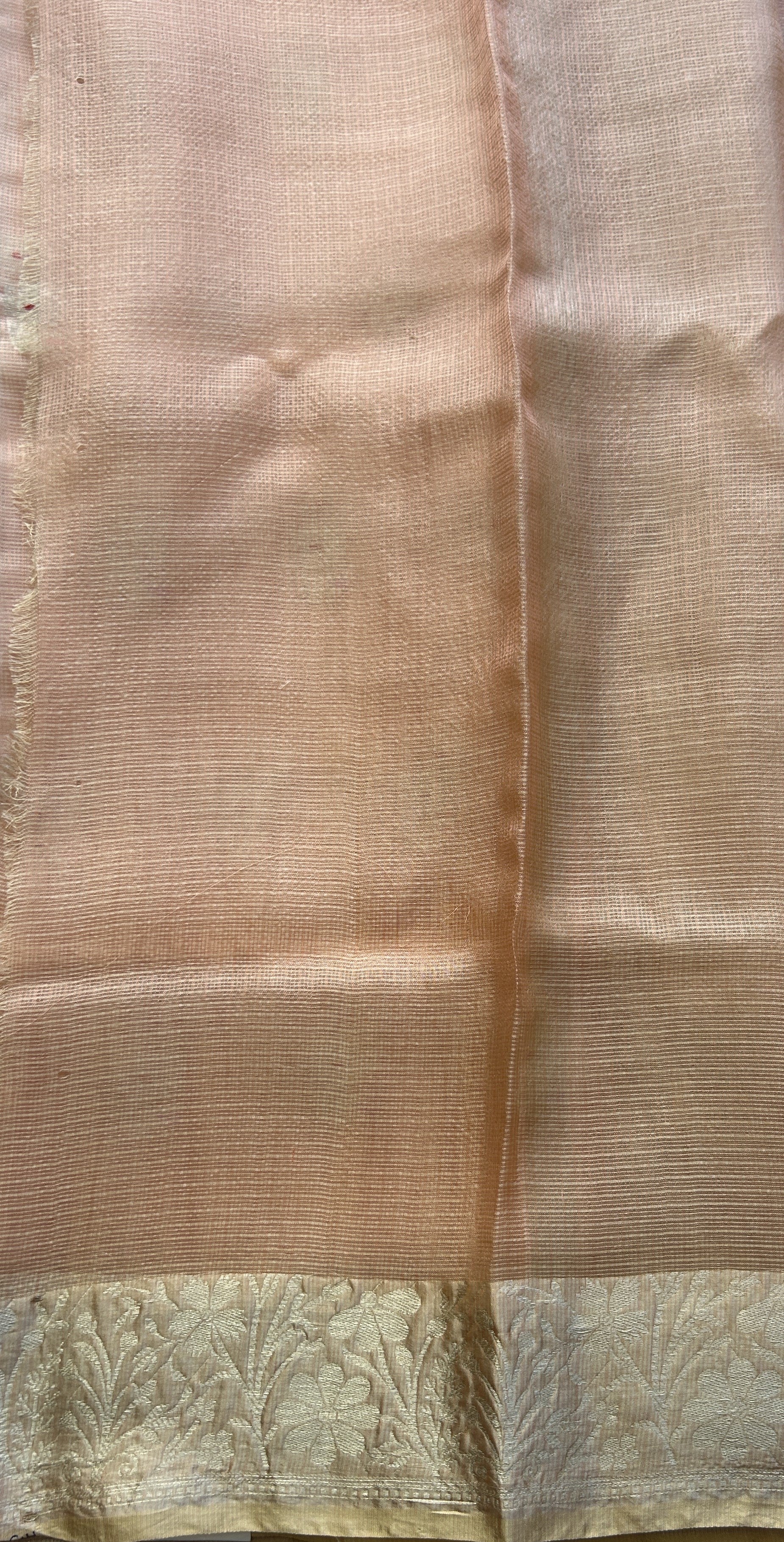 Silk kota Saree Peach colored Elegantly Paired with a Zari Border. - Sampradaya Designer Studio
