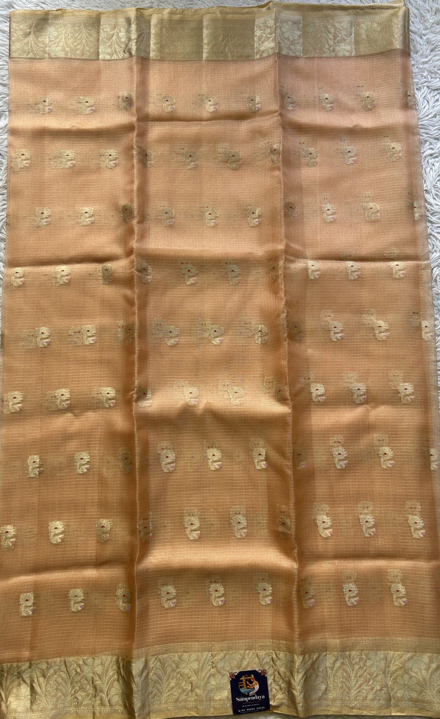 Silk kota Saree Peach colored Elegantly Paired with a Zari Border. - Sampradaya Designer Studio