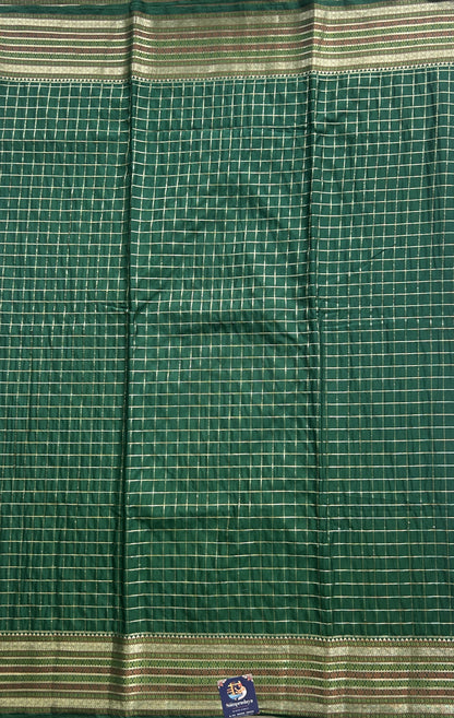 Pure Banarasi Crepe Silk Saree Bottle Green Colored Complemented with a Zari border. - Sampradaya Designer Studio