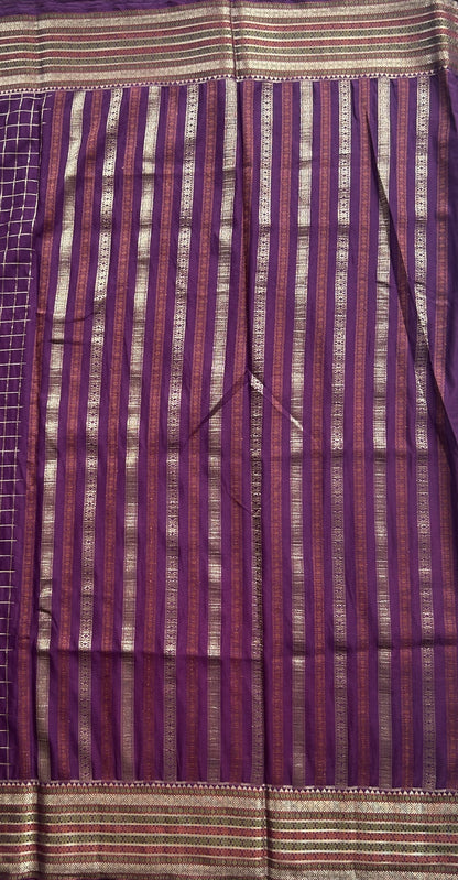 Pure Banarasi Crepe Silk Saree Purple Colored Complemented with a Zari border. - Sampradaya Designer Studio
