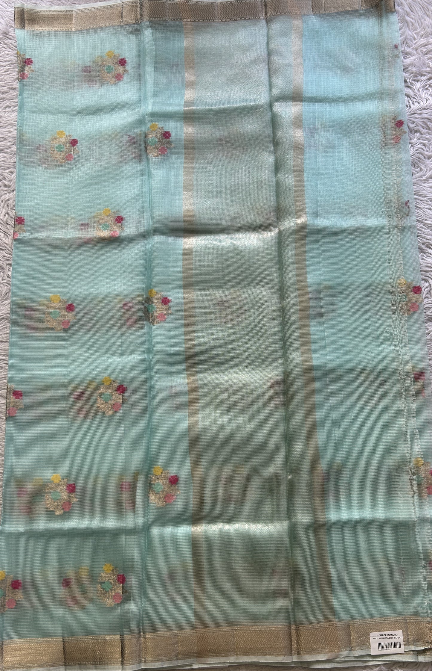 Silk kota Saree Light Blue colored Elegantly Paired with a Zari Border. - Sampradaya Designer Studio