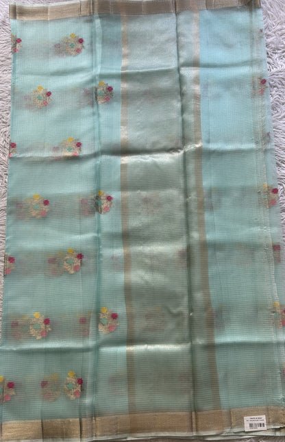 Silk kota Saree Light Blue colored Elegantly Paired with a Zari Border. - Sampradaya Designer Studio