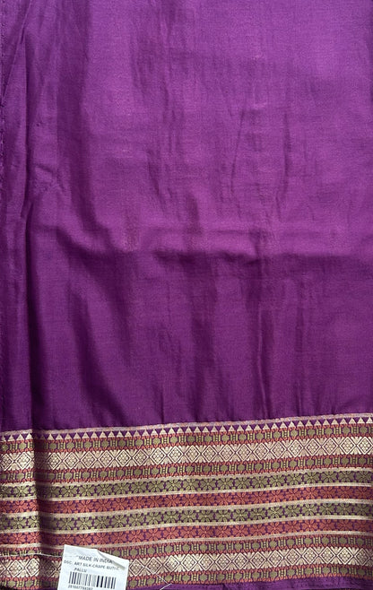 Pure Banarasi Crepe Silk Saree Purple Colored Complemented with a Zari border. - Sampradaya Designer Studio