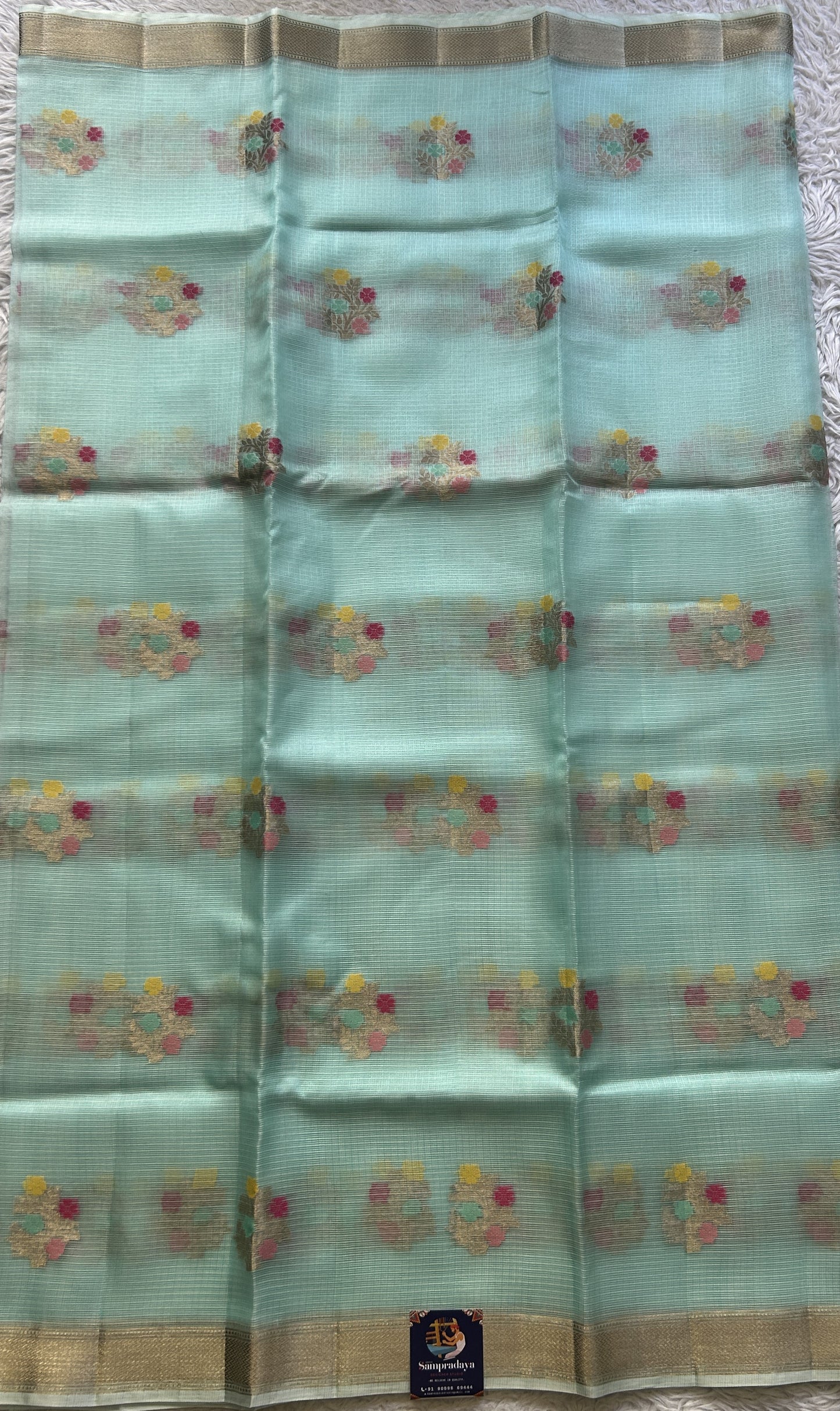 Silk kota Saree Light Blue colored Elegantly Paired with a Zari Border. - Sampradaya Designer Studio