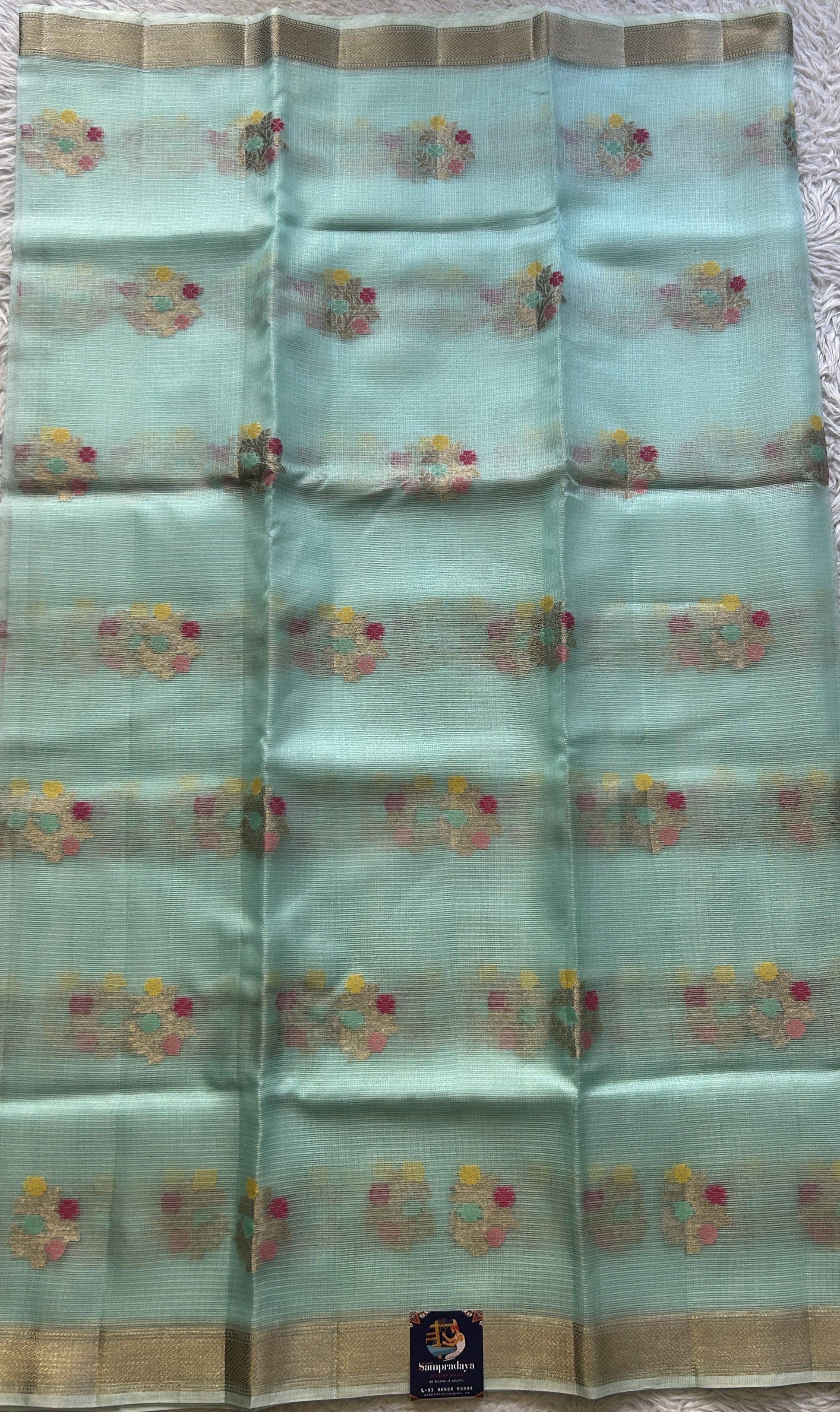 Silk kota Saree Light Blue colored Elegantly Paired with a Zari Border. - Sampradaya Designer Studio