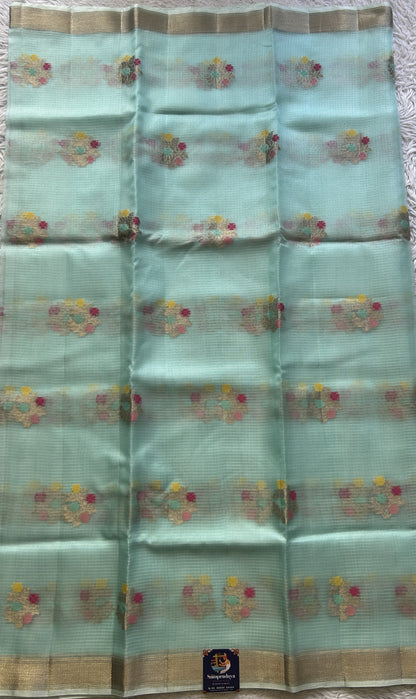 Silk kota Saree Light Blue colored Elegantly Paired with a Zari Border. - Sampradaya Designer Studio