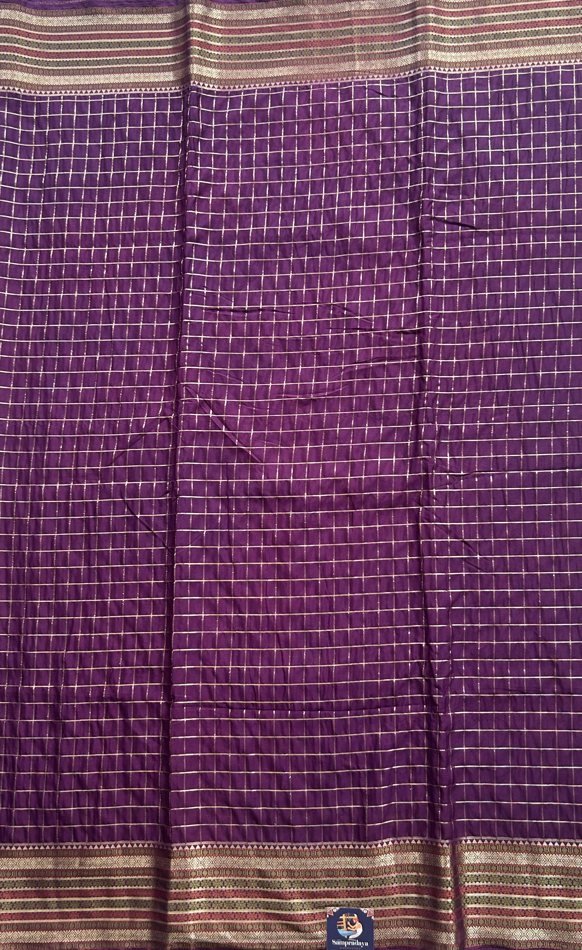 Pure Banarasi Crepe Silk Saree Purple Colored Complemented with a Zari border. - Sampradaya Designer Studio