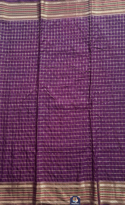 Pure Banarasi Crepe Silk Saree Purple Colored Complemented with a Zari border. - Sampradaya Designer Studio