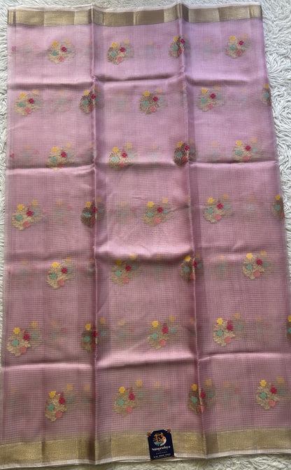 Silk kota Saree Blush colored Elegantly Paired with a Zari Border. - Sampradaya Designer Studio