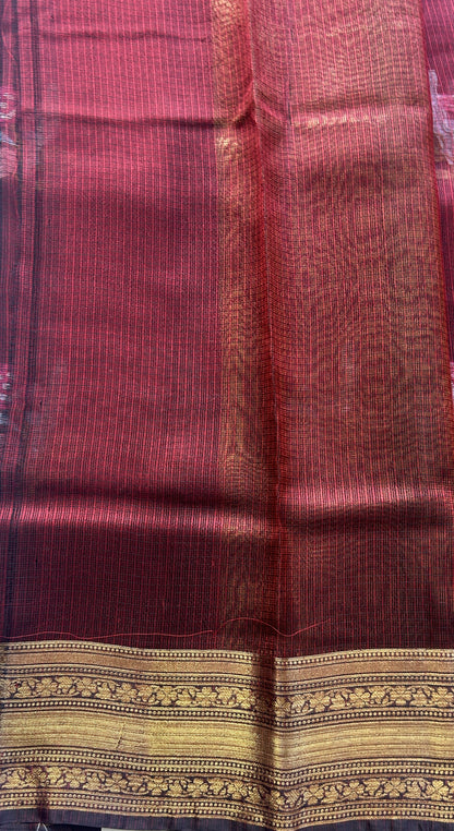Silk kota Saree Deep Maroon colored Elegantly Paired with a Zari Border. - Sampradaya Designer Studio