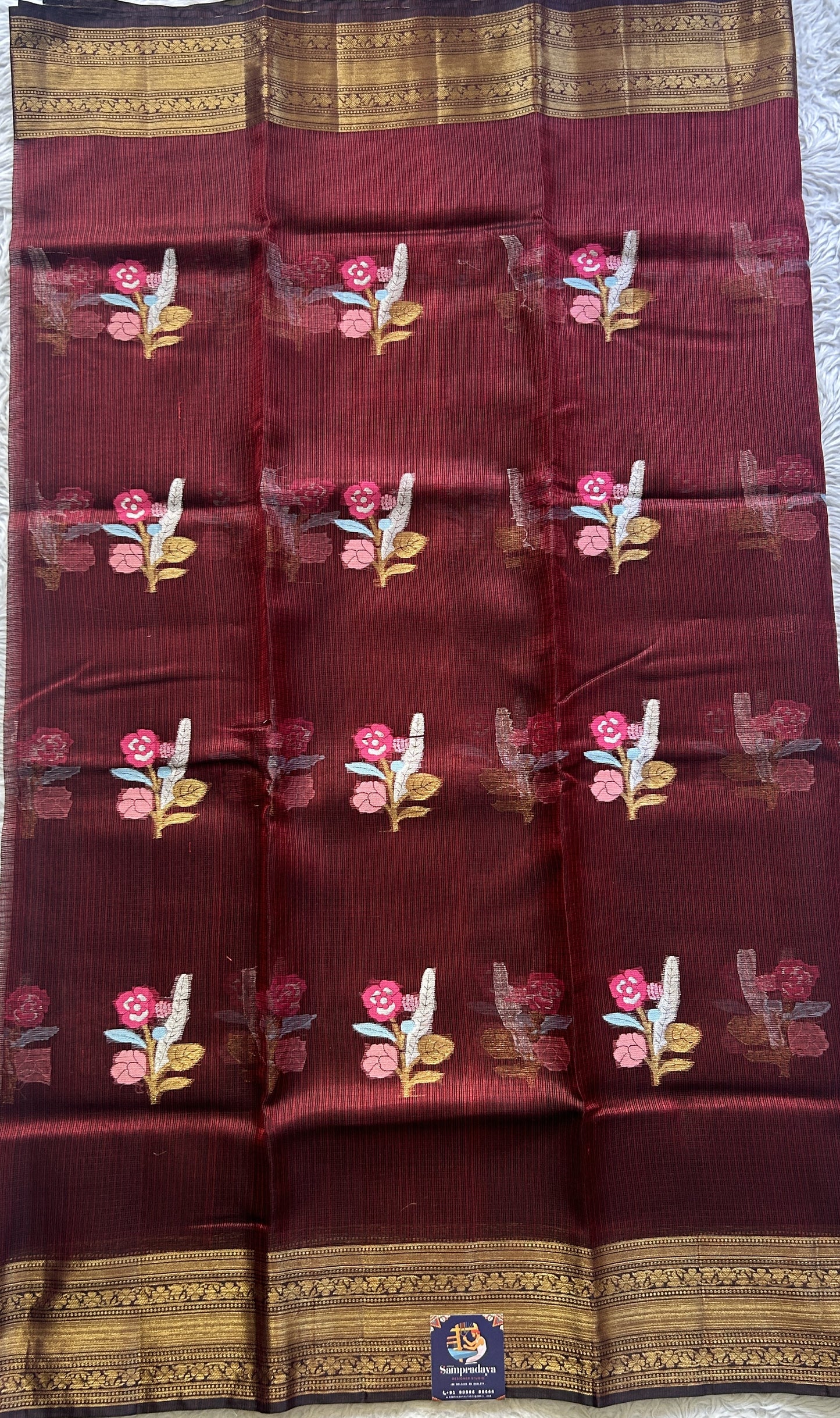 Silk kota Saree Deep Maroon colored Elegantly Paired with a Zari Border. - Sampradaya Designer Studio