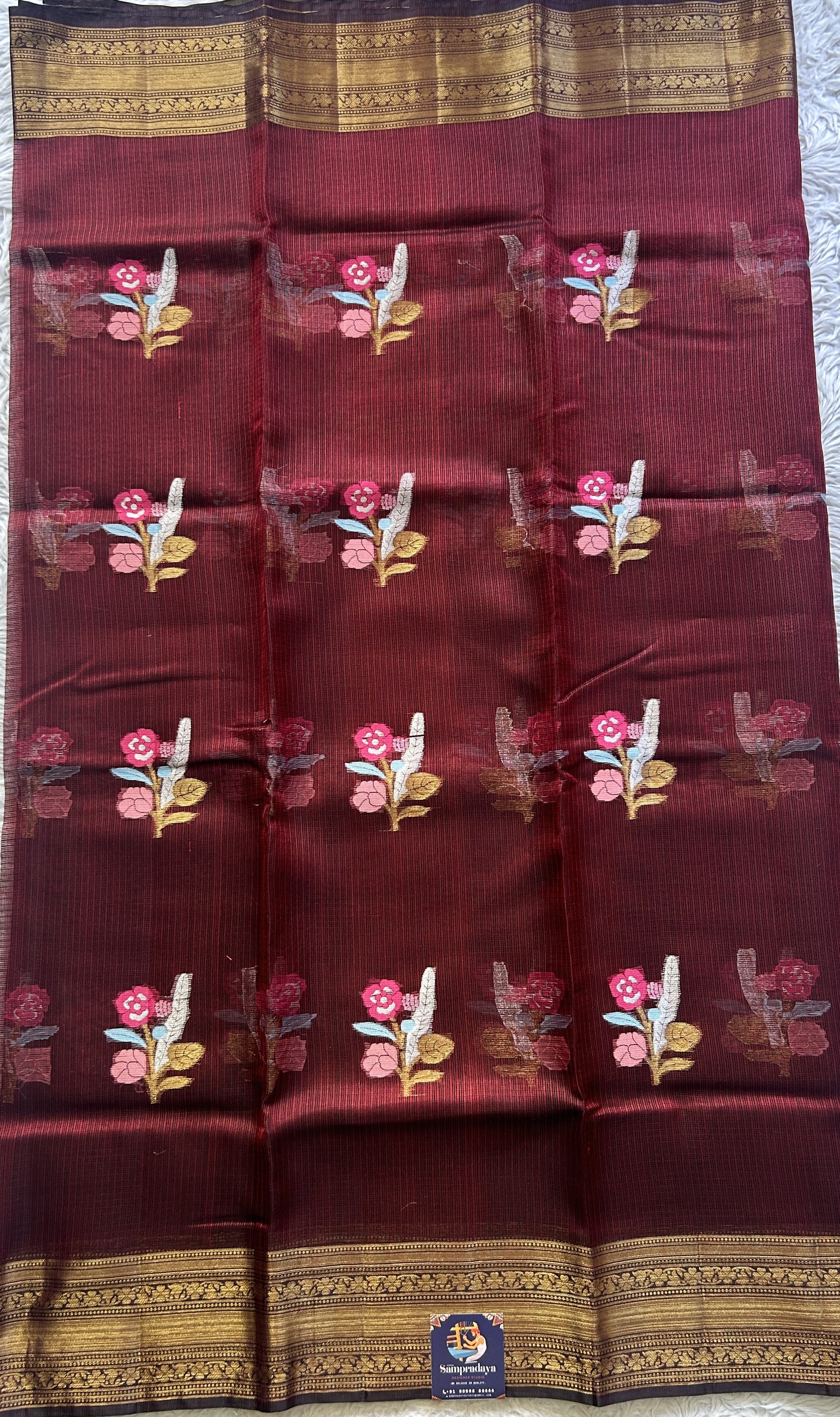 Silk kota Saree Deep Maroon colored Elegantly Paired with a Zari Border. - Sampradaya Designer Studio