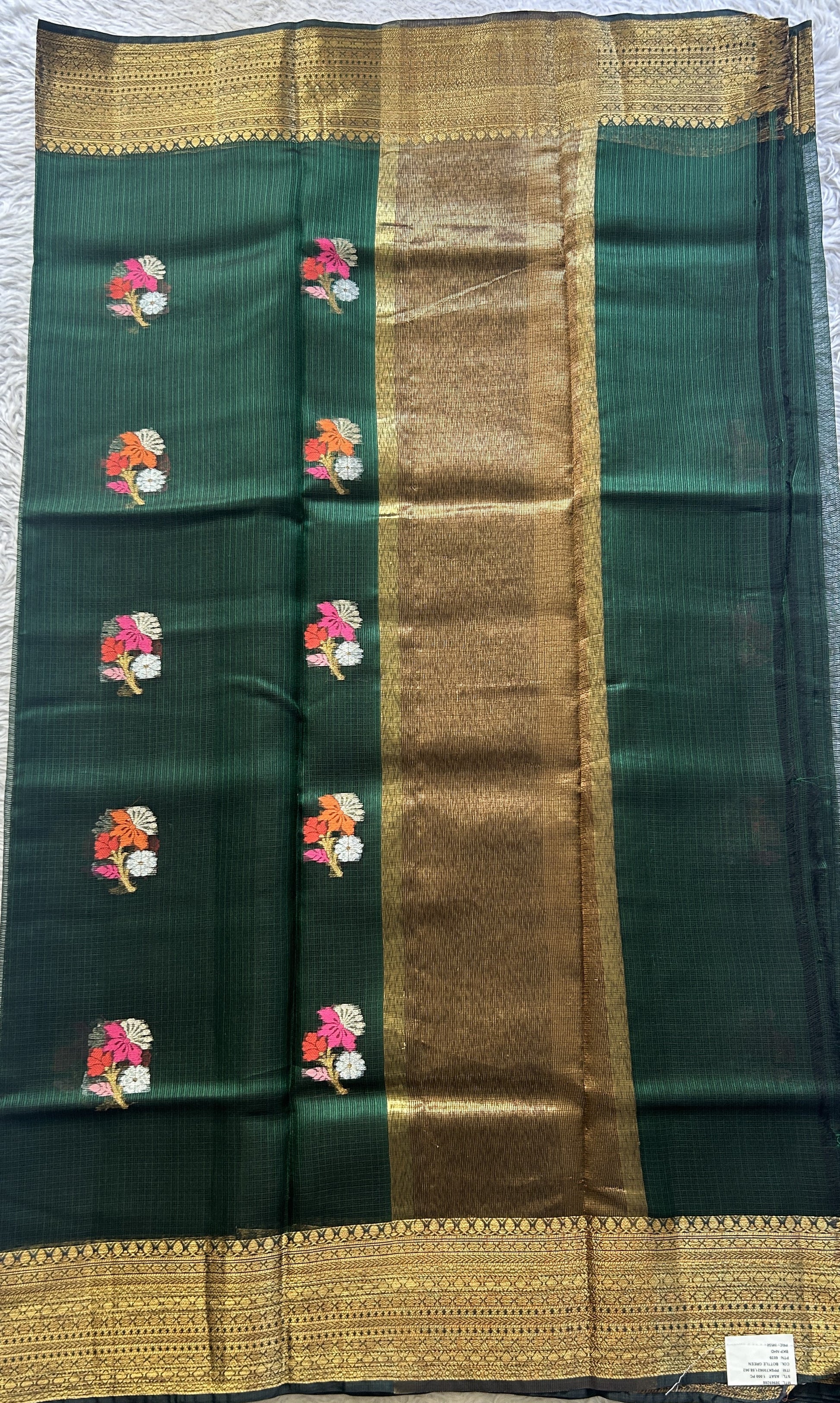 Silk kota Saree Dark Green colored Elegantly Paired with a Zari Border. - Sampradaya Designer Studio