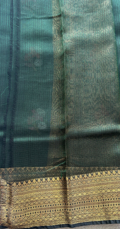 Silk kota Saree Dark Green colored Elegantly Paired with a Zari Border. - Sampradaya Designer Studio