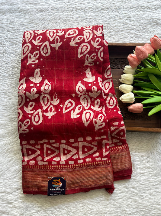 Dola Crepe Saree Dark Red Colored Complemented with a Zari Border. - Sampradaya Designer Studio