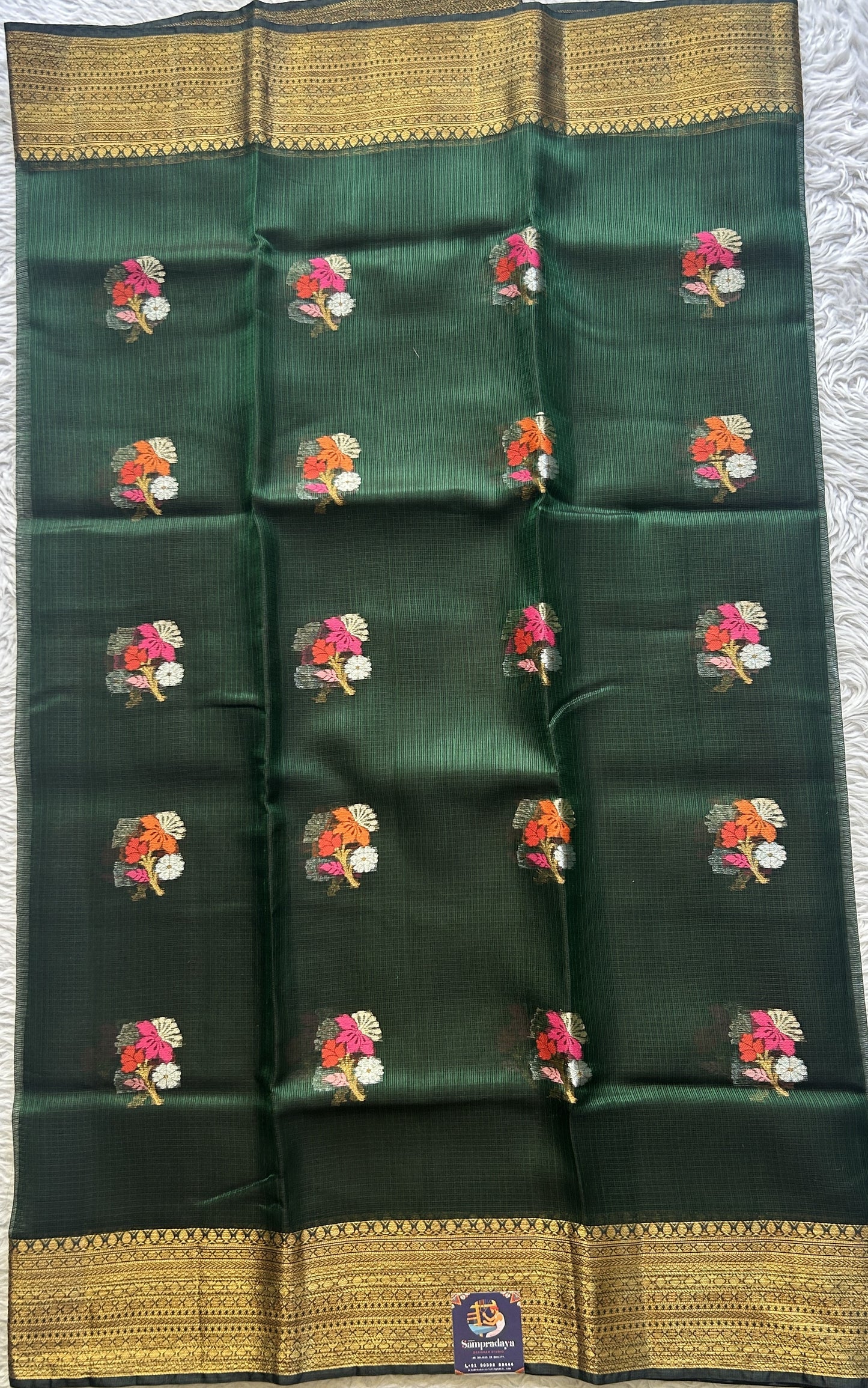Silk kota Saree Dark Green colored Elegantly Paired with a Zari Border. - Sampradaya Designer Studio