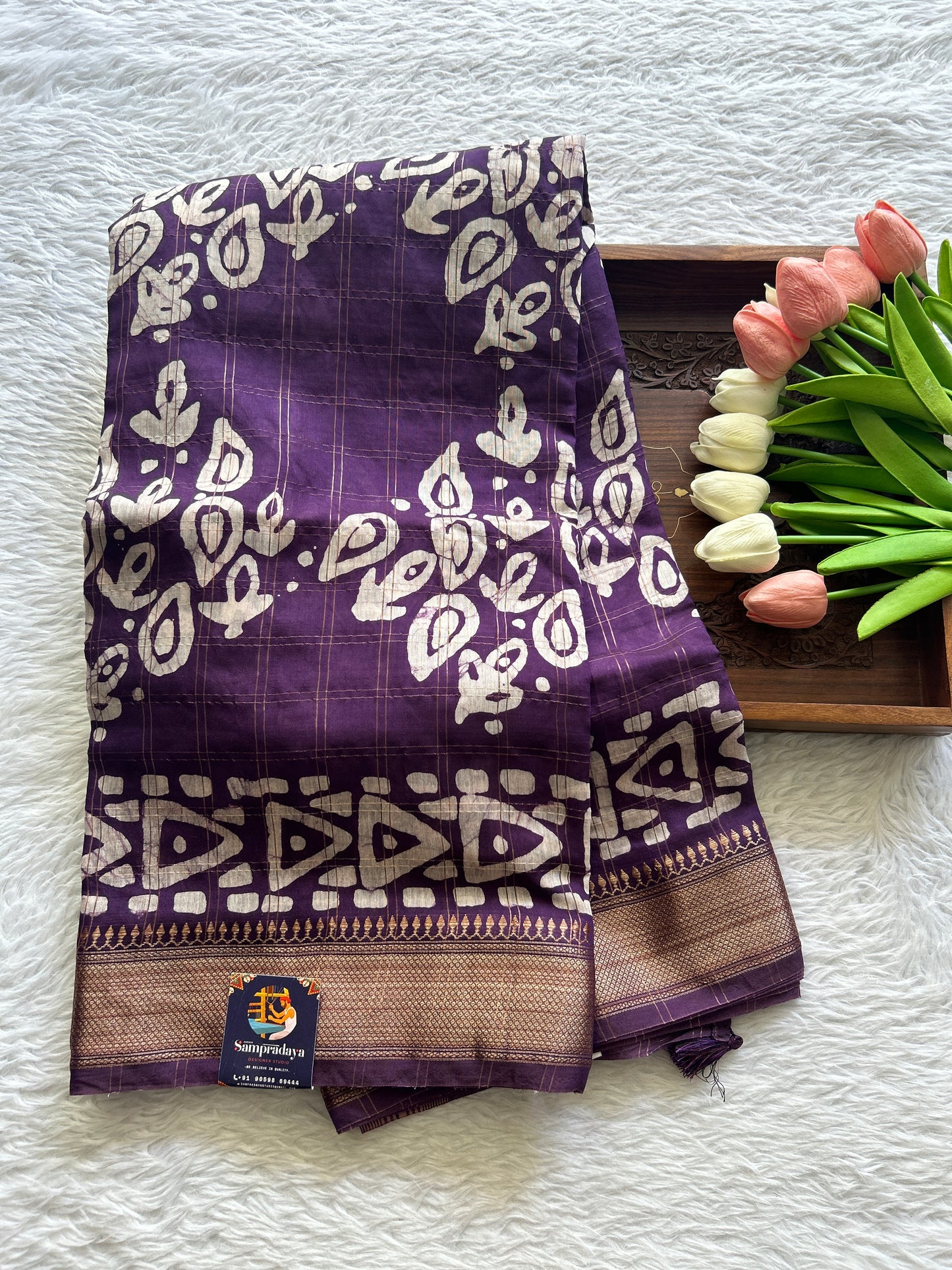 Dola Crepe Saree Purple Colored Complemented with a Zari Border. - Sampradaya Designer Studio