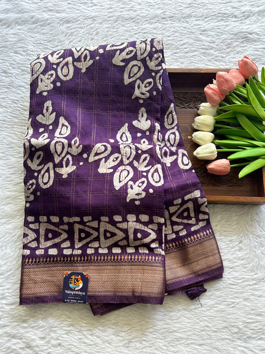 Dola Crepe Saree Purple Colored Complemented with a Zari Border. - Sampradaya Designer Studio