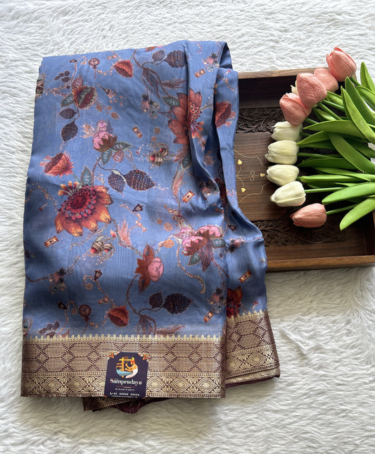 Banarasi Soft Silk Saree Blue Colored Complemented with a Zari Border. - Sampradaya Designer Studio