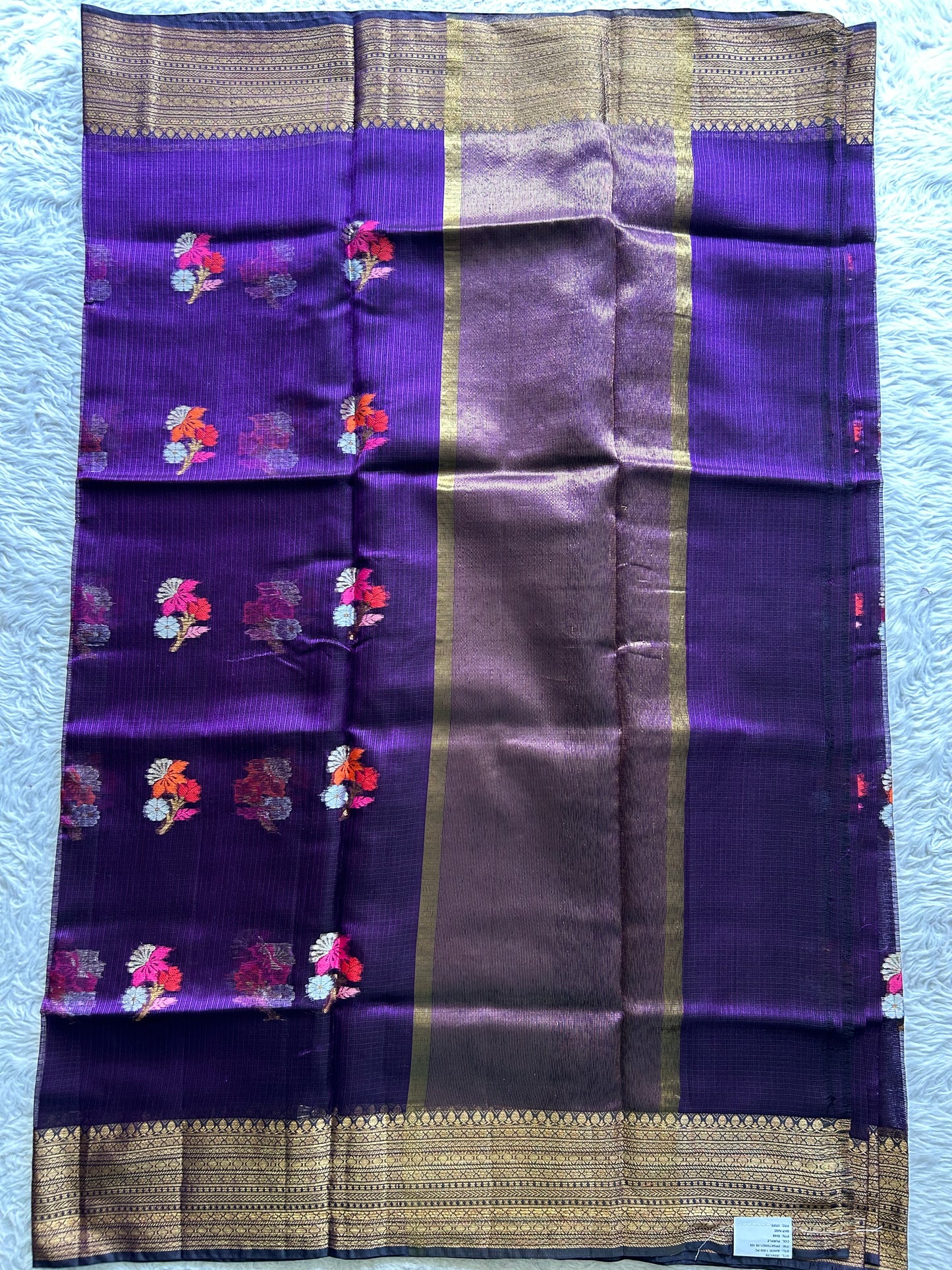 Silk Kota Saree Blue Colored Elegantly Paired with a Gold Zari Border. - Sampradaya Designer Studio