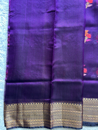 Silk Kota Saree Blue Colored Elegantly Paired with a Gold Zari Border. - Sampradaya Designer Studio