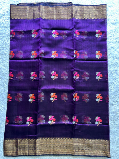 Silk Kota Saree Blue Colored Elegantly Paired with a Gold Zari Border. - Sampradaya Designer Studio