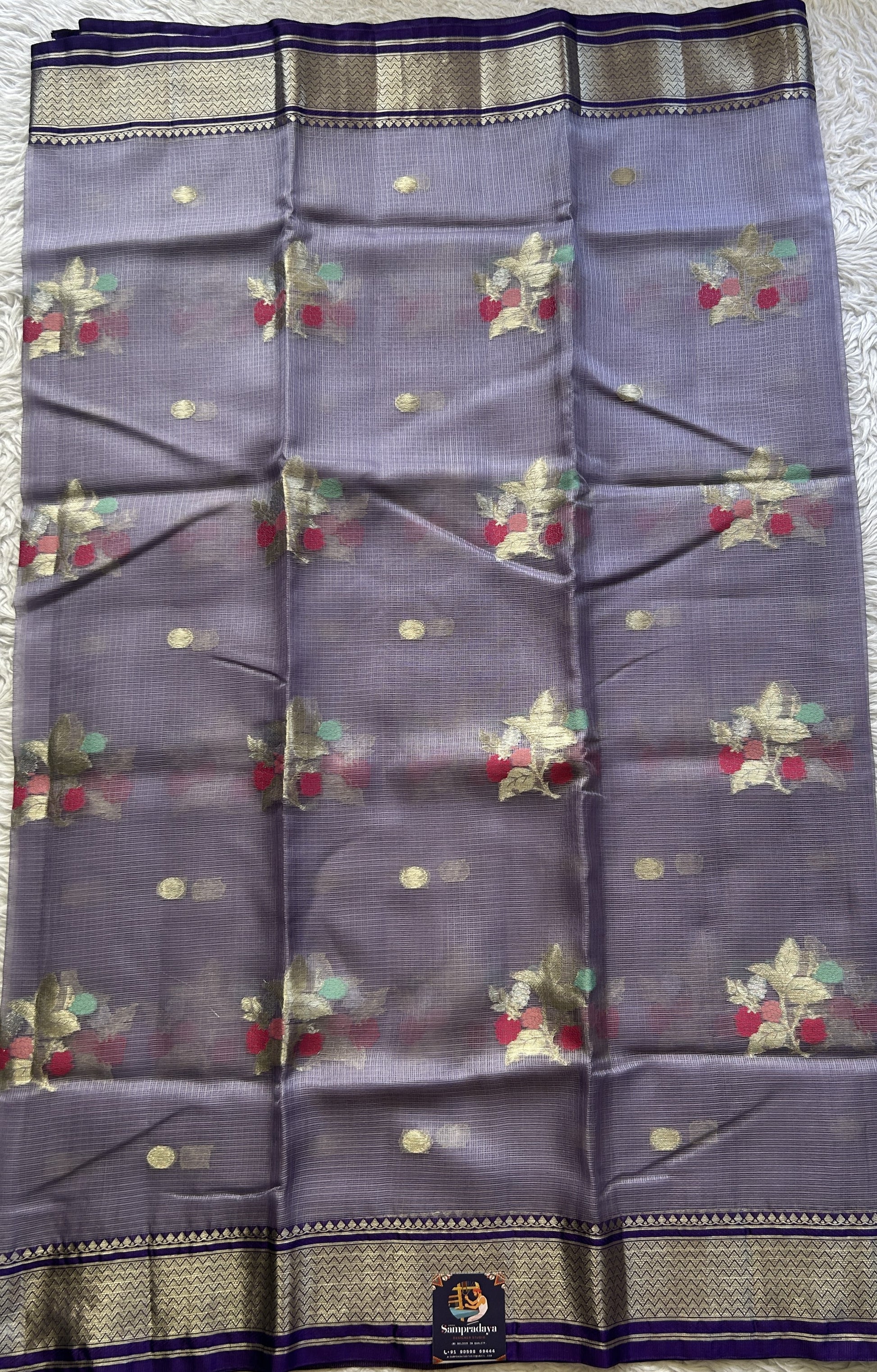 Silk kota Saree Lavender colored Elegantly Paired with a Zari Border. - Sampradaya Designer Studio