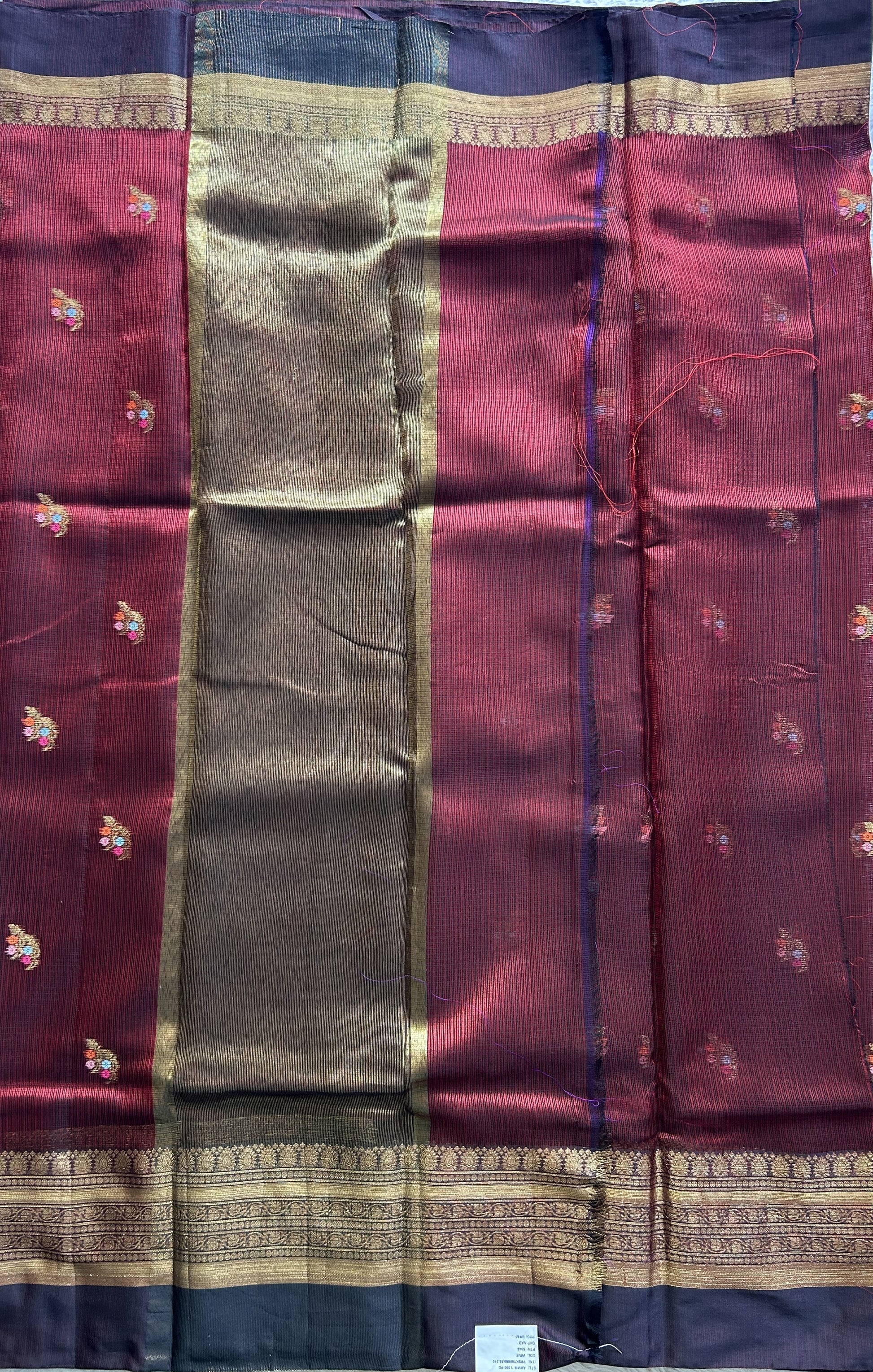 Silk Kota Saree Maroon Colored Elegantly Paired with a Gold Zari Border. - Sampradaya Designer Studio