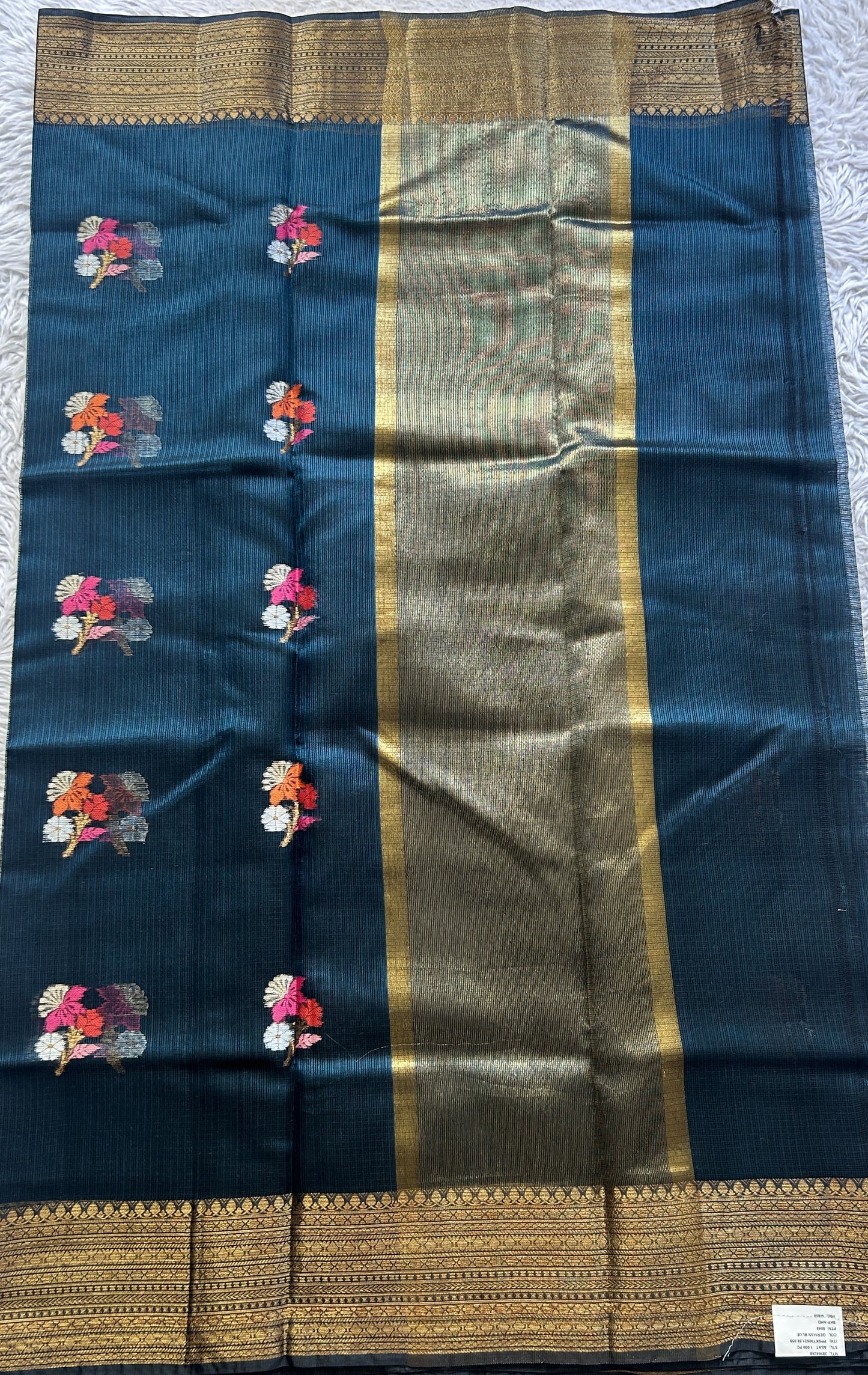 Silk kota Saree Dark Teal Blue colored Elegantly Paired with a Zari Border. - Sampradaya Designer Studio