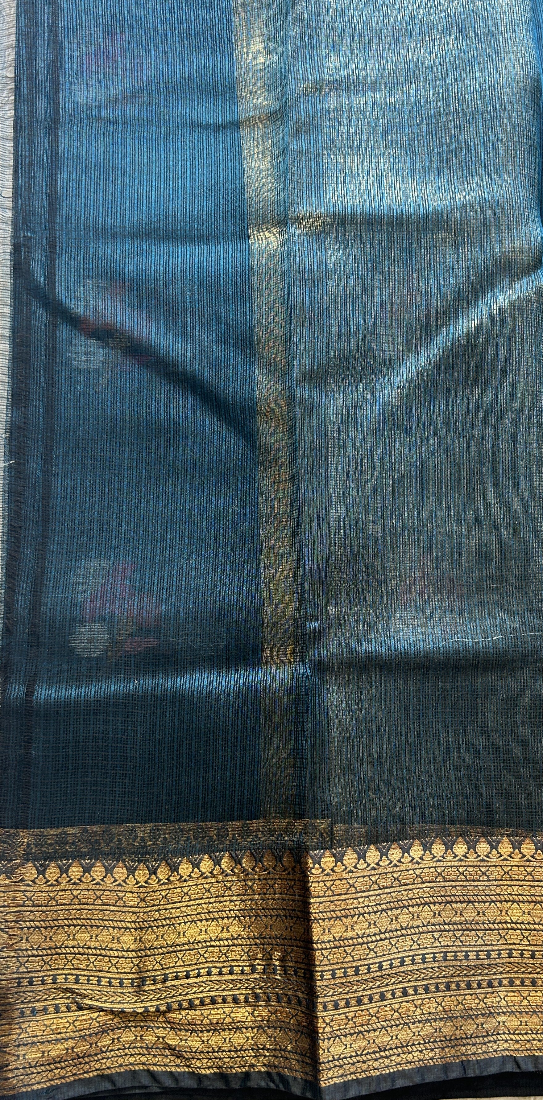 Silk kota Saree Dark Teal Blue colored Elegantly Paired with a Zari Border. - Sampradaya Designer Studio