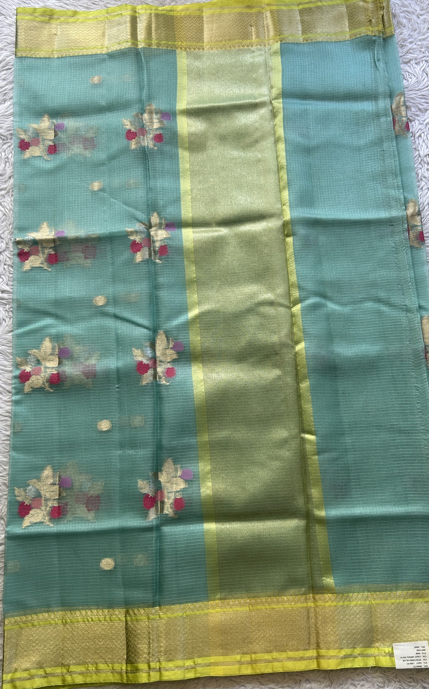 Silk kota Saree Sky Blue colored Elegantly Paired Yellow Color with a Zari Border. - Sampradaya Designer Studio