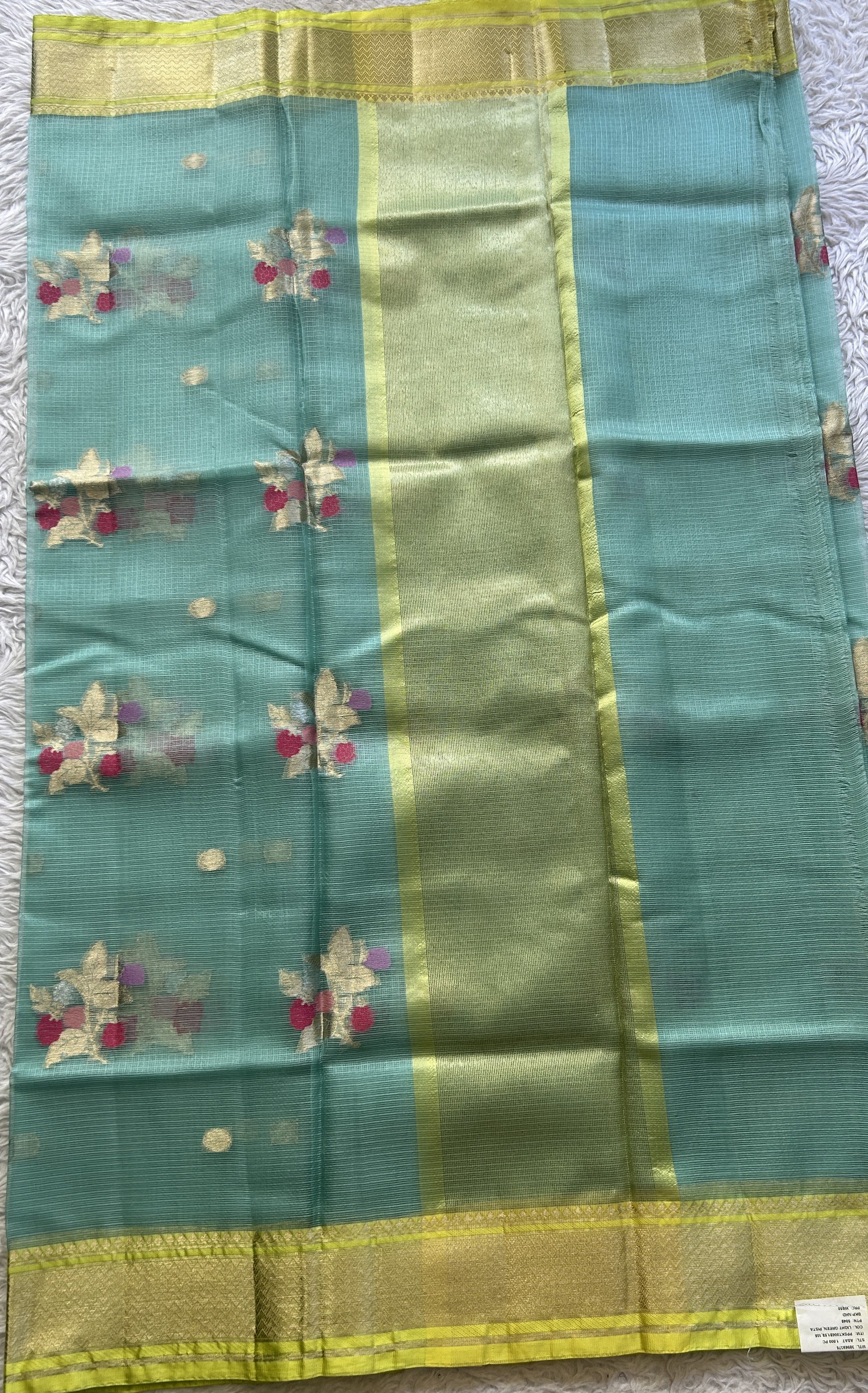Silk kota Saree Sky Blue colored Elegantly Paired Yellow Color with a Zari Border. - Sampradaya Designer Studio