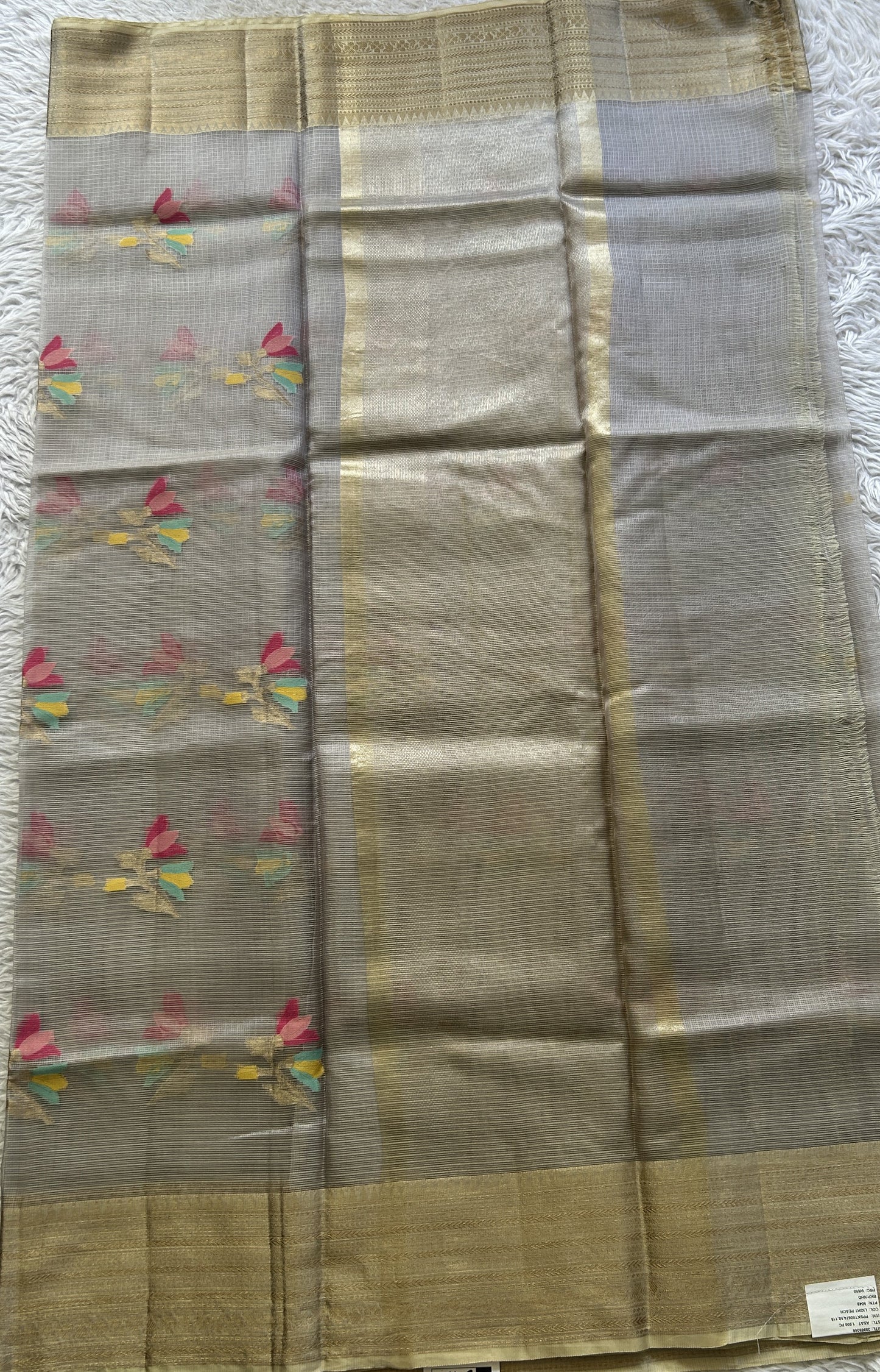 Silk kota Saree Light Gray colored Elegantly Paired with a Zari Border. - Sampradaya Designer Studio