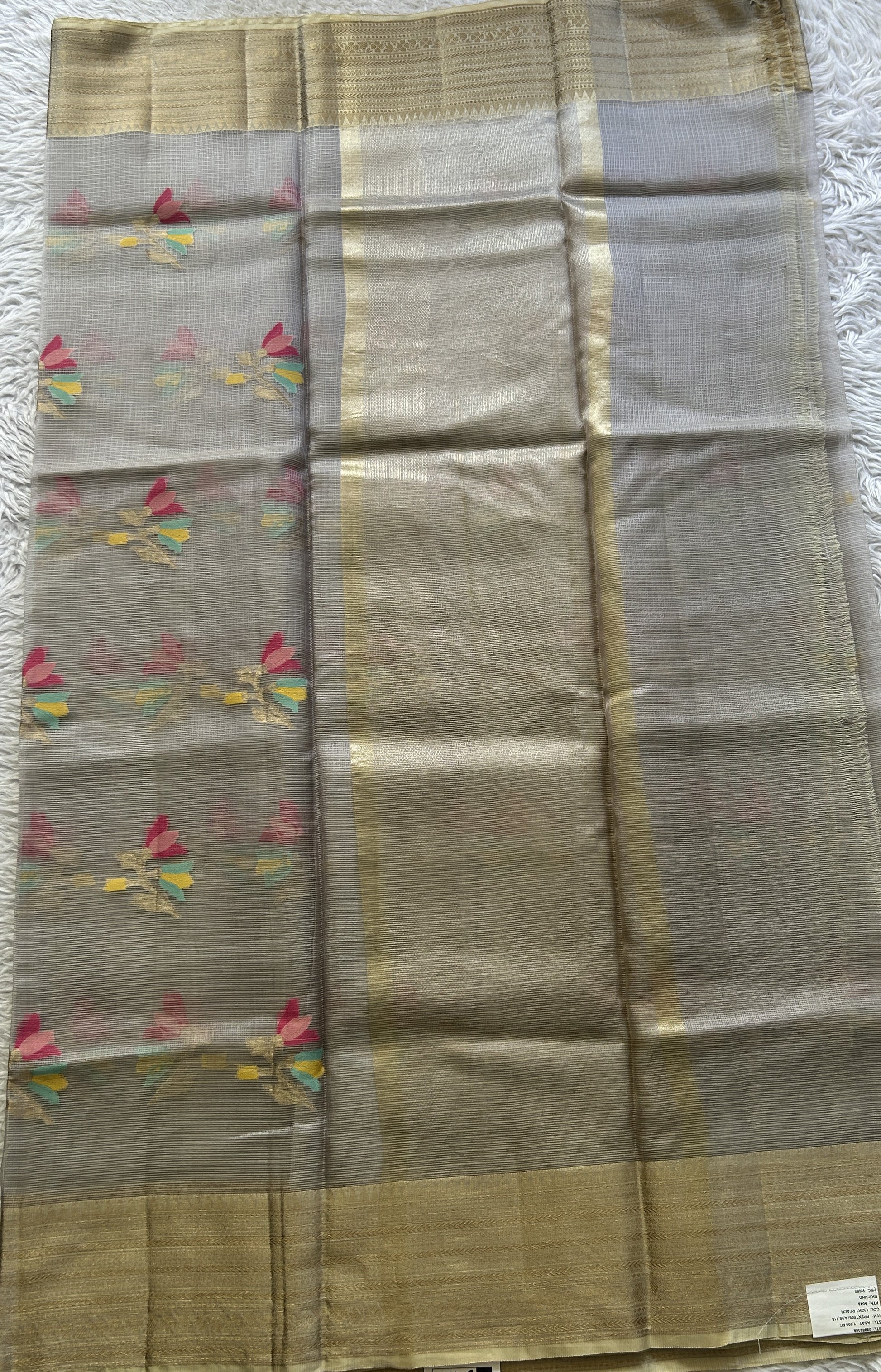 Silk kota Saree Light Gray colored Elegantly Paired with a Zari Border. - Sampradaya Designer Studio