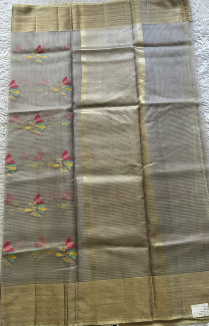 Silk kota Saree Light Gray colored Elegantly Paired with a Zari Border. - Sampradaya Designer Studio