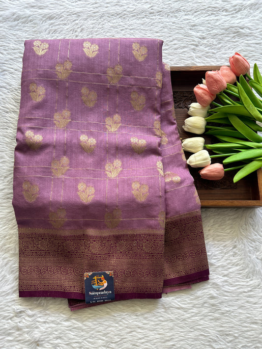 Semi Georgette Saree Lavender Colored Complemented with a Zari Border. - Sampradaya Designer Studio