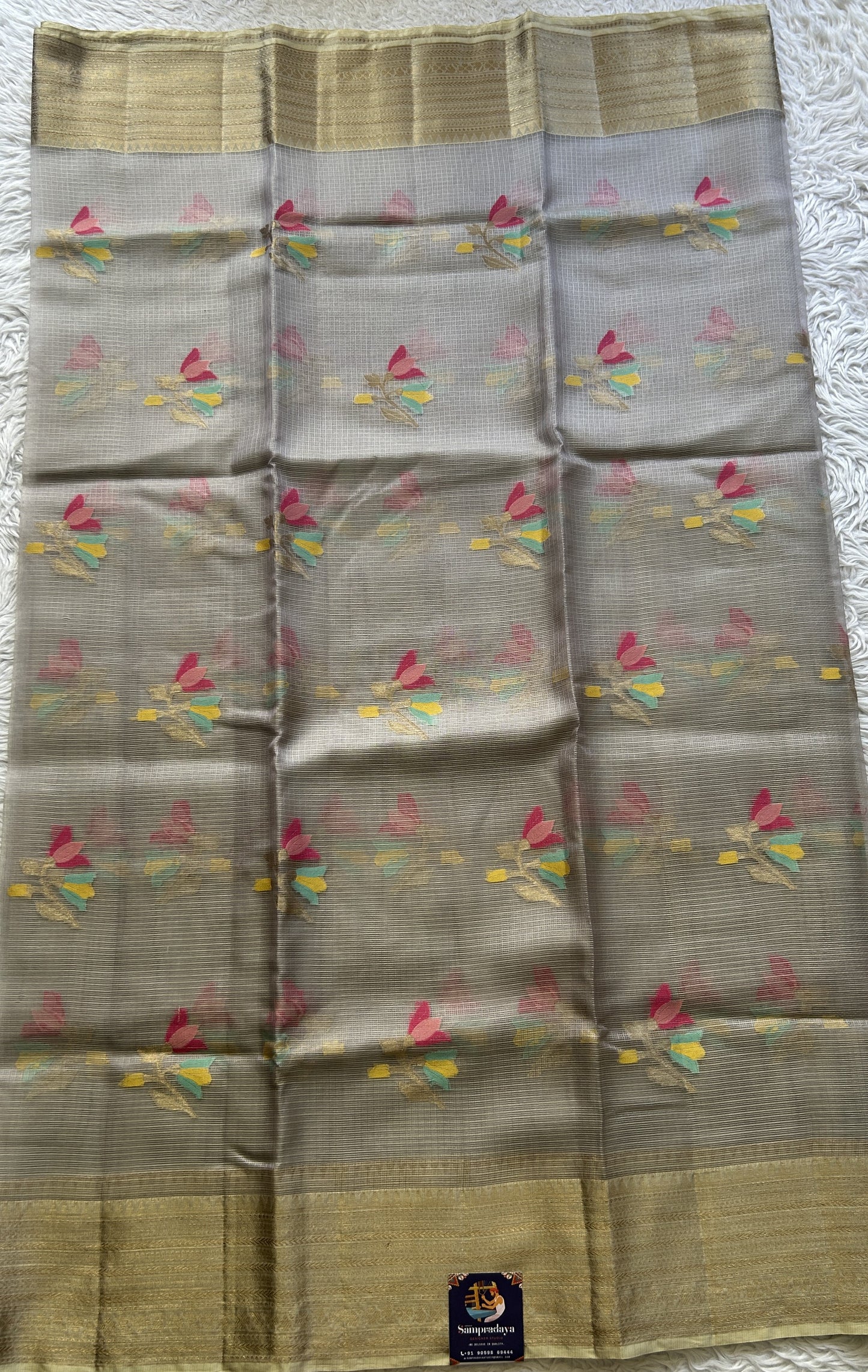 Silk kota Saree Light Gray colored Elegantly Paired with a Zari Border. - Sampradaya Designer Studio