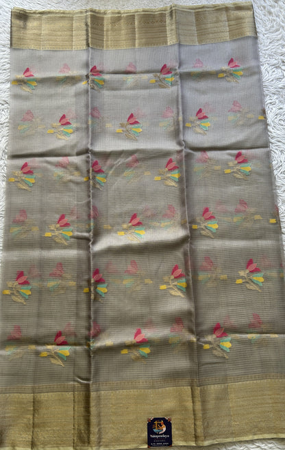 Silk kota Saree Light Gray colored Elegantly Paired with a Zari Border. - Sampradaya Designer Studio
