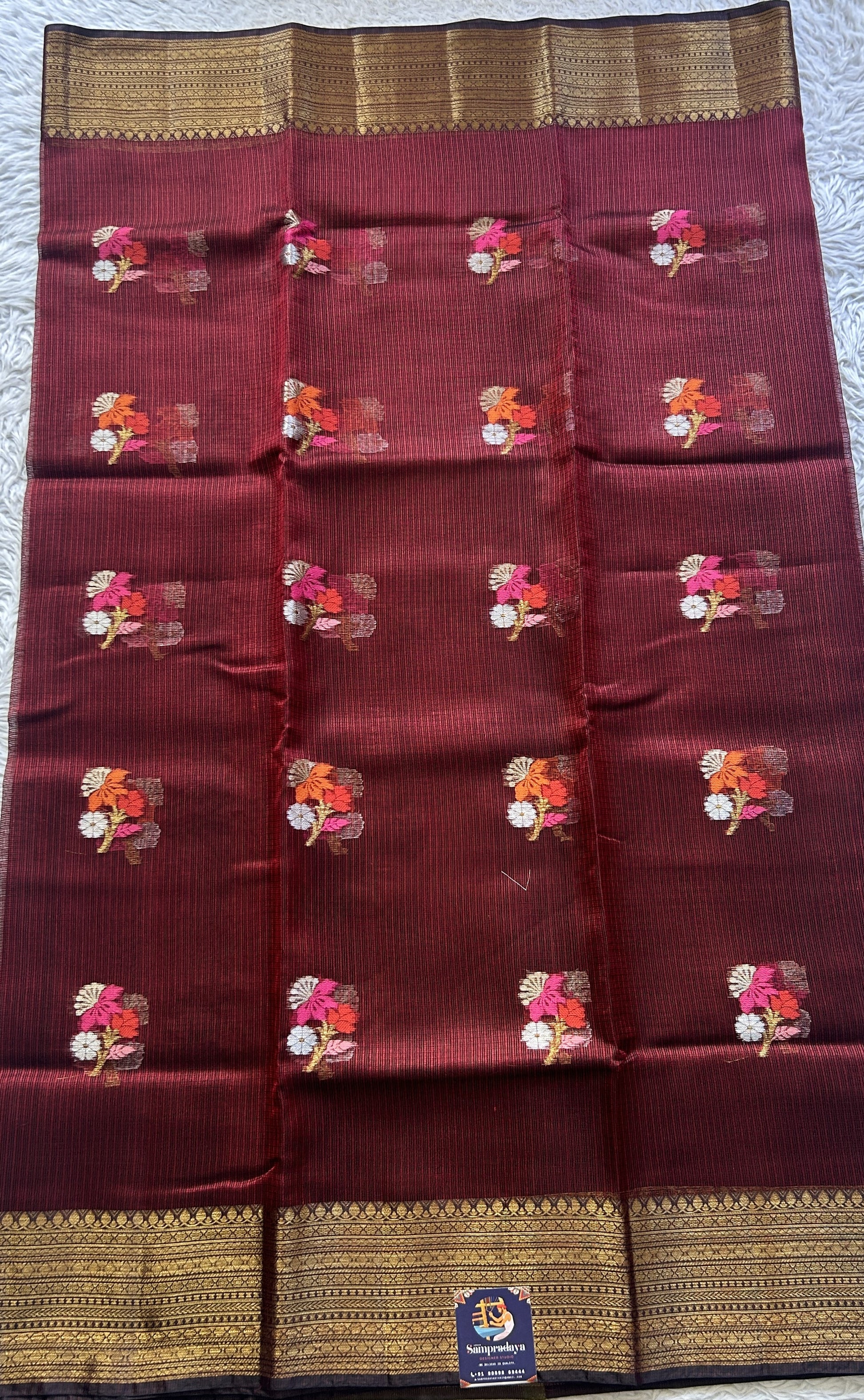 Silk kota Saree Maroon colored Elegantly Paired with a Zari Border. - Sampradaya Designer Studio