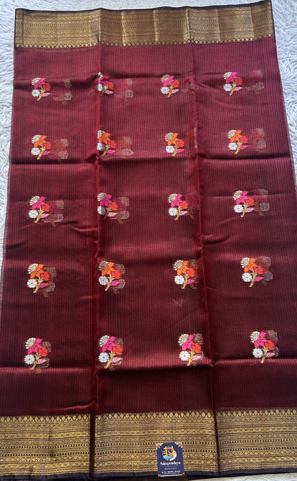 Silk kota Saree Maroon colored Elegantly Paired with a Zari Border. - Sampradaya Designer Studio