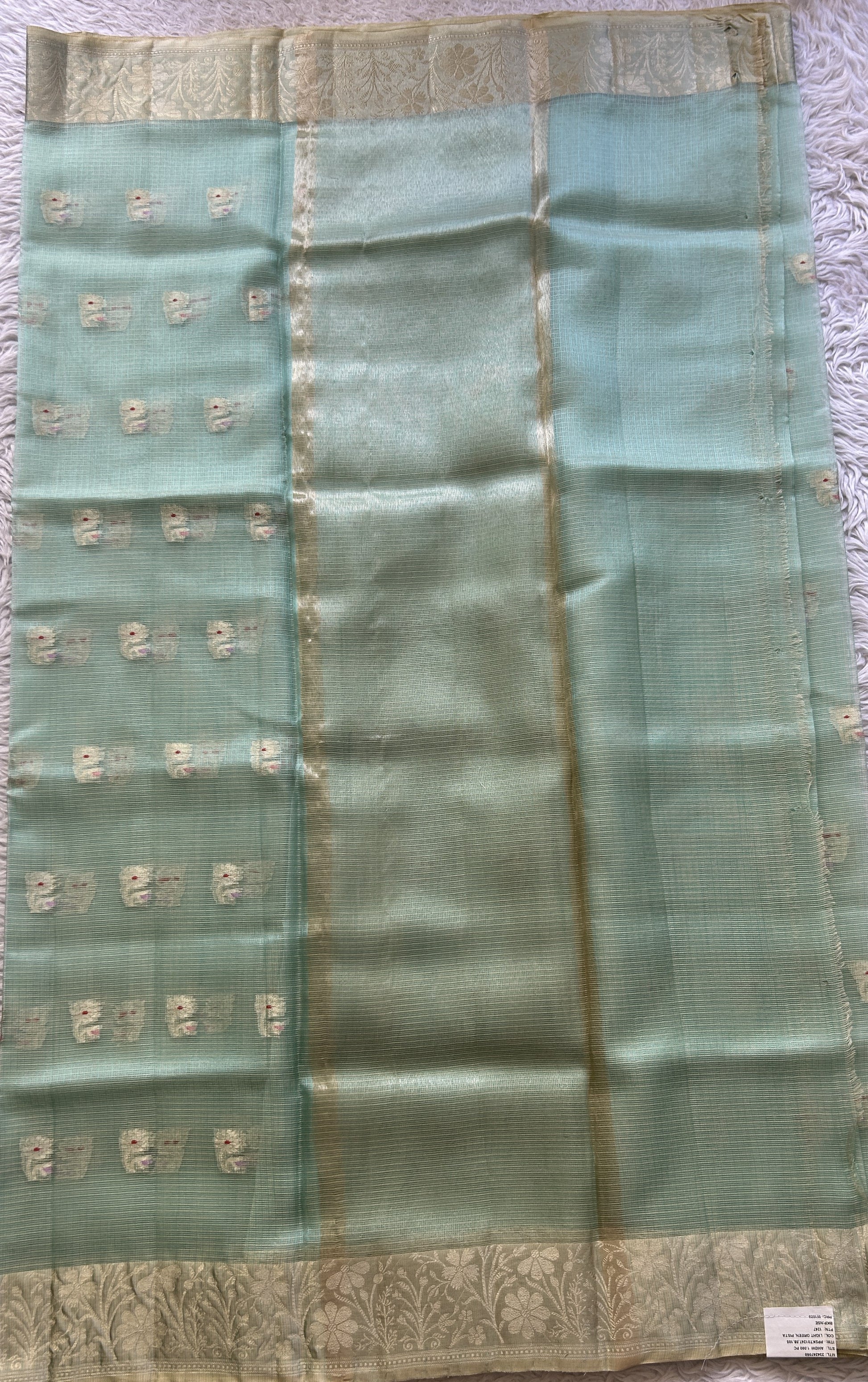 Silk kota Saree Aqua Green colored Elegantly Paired with a Zari Border. - Sampradaya Designer Studio