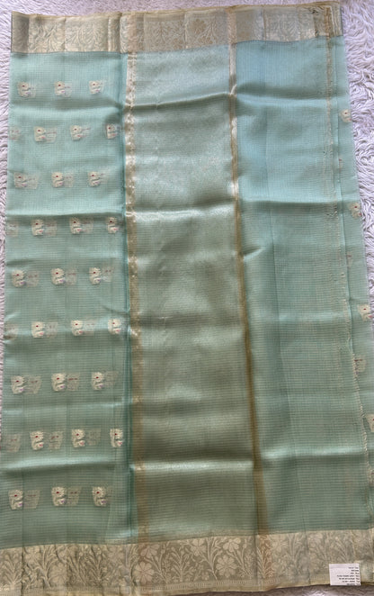 Silk kota Saree Aqua Green colored Elegantly Paired with a Zari Border. - Sampradaya Designer Studio
