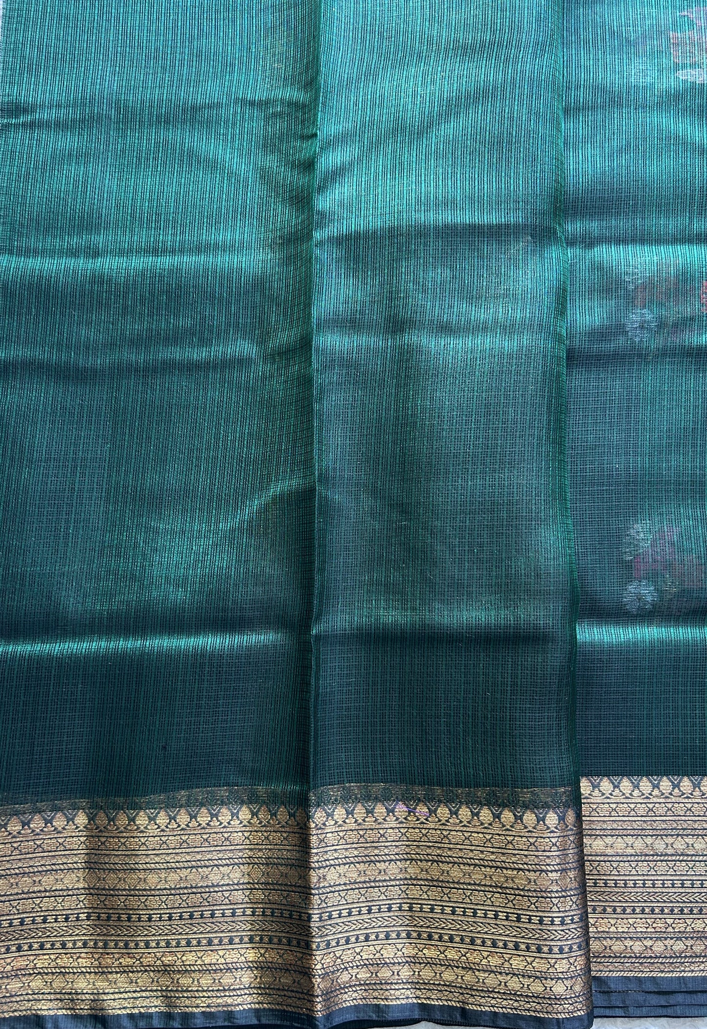 Silk Kota Saree Green Colored Elegantly Paired with a Gold Zari Border. - Sampradaya Designer Studio