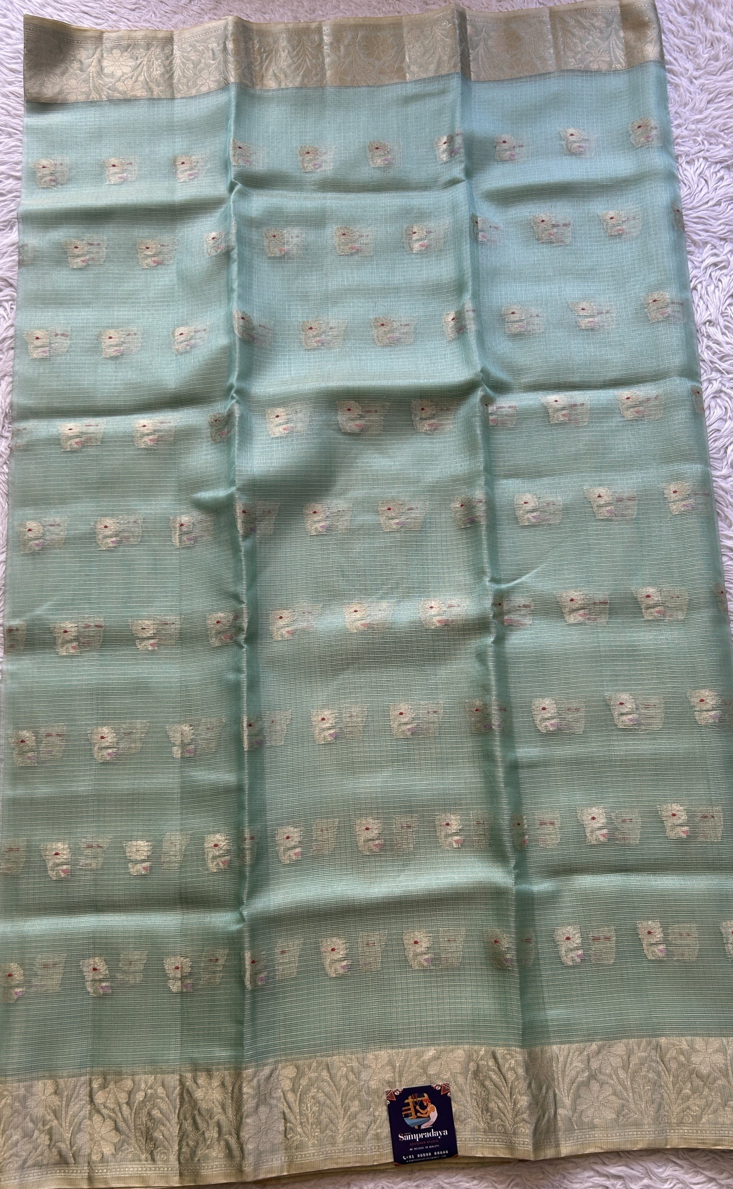 Silk kota Saree Aqua Green colored Elegantly Paired with a Zari Border. - Sampradaya Designer Studio